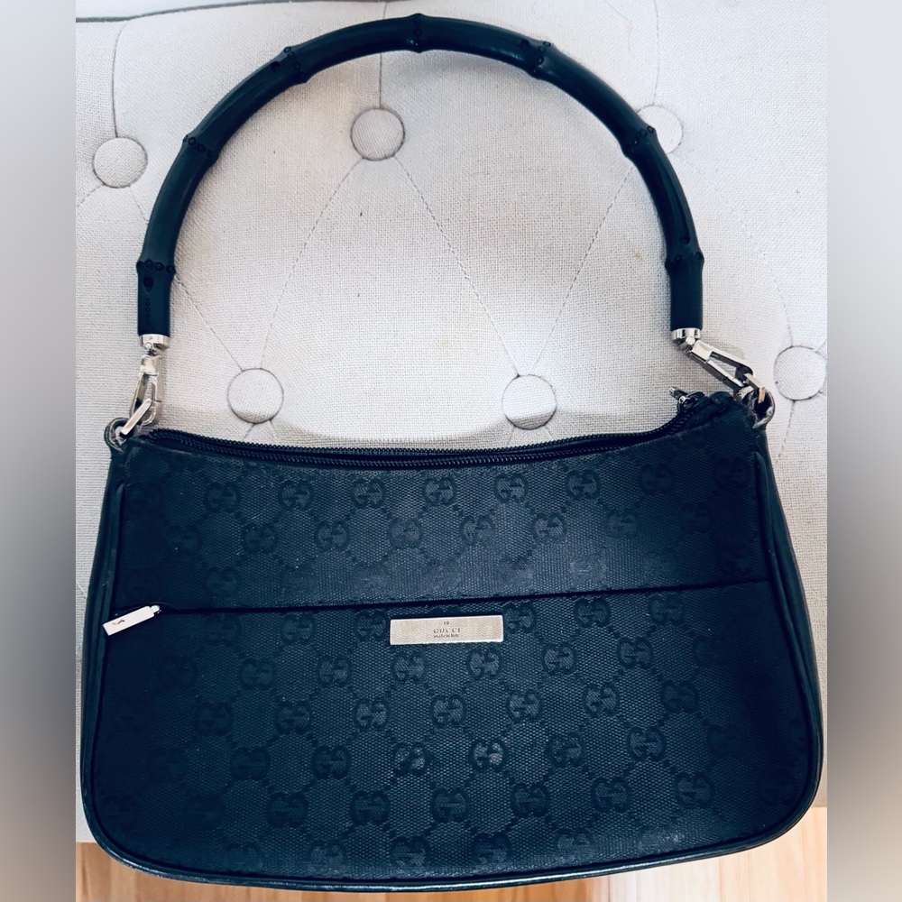 Gucci Black Monogram with black cane handle and silver hardware